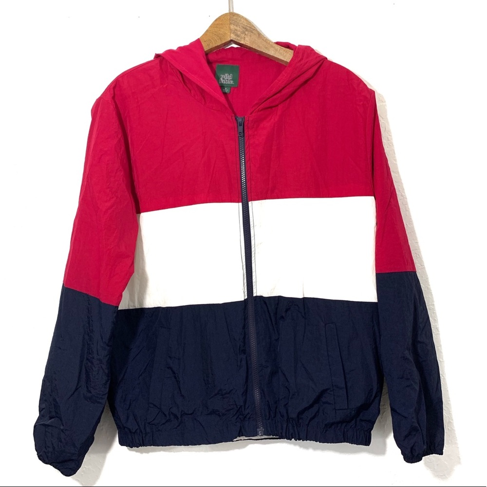Wild Fable Pink & Navy Striped Windbreaker Jacket